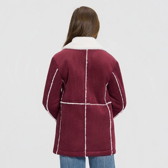 Universal Thread - Women's Corduroy Shearling Faux Fur Jacket - Unive Burgundy - Picture 2 of 3